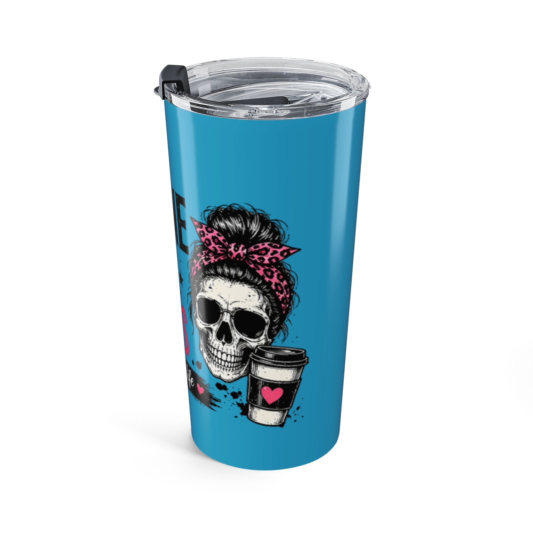 20oz Insulated Tumbler — "Powered by Mom Life" Skull Coffee Travel Mug