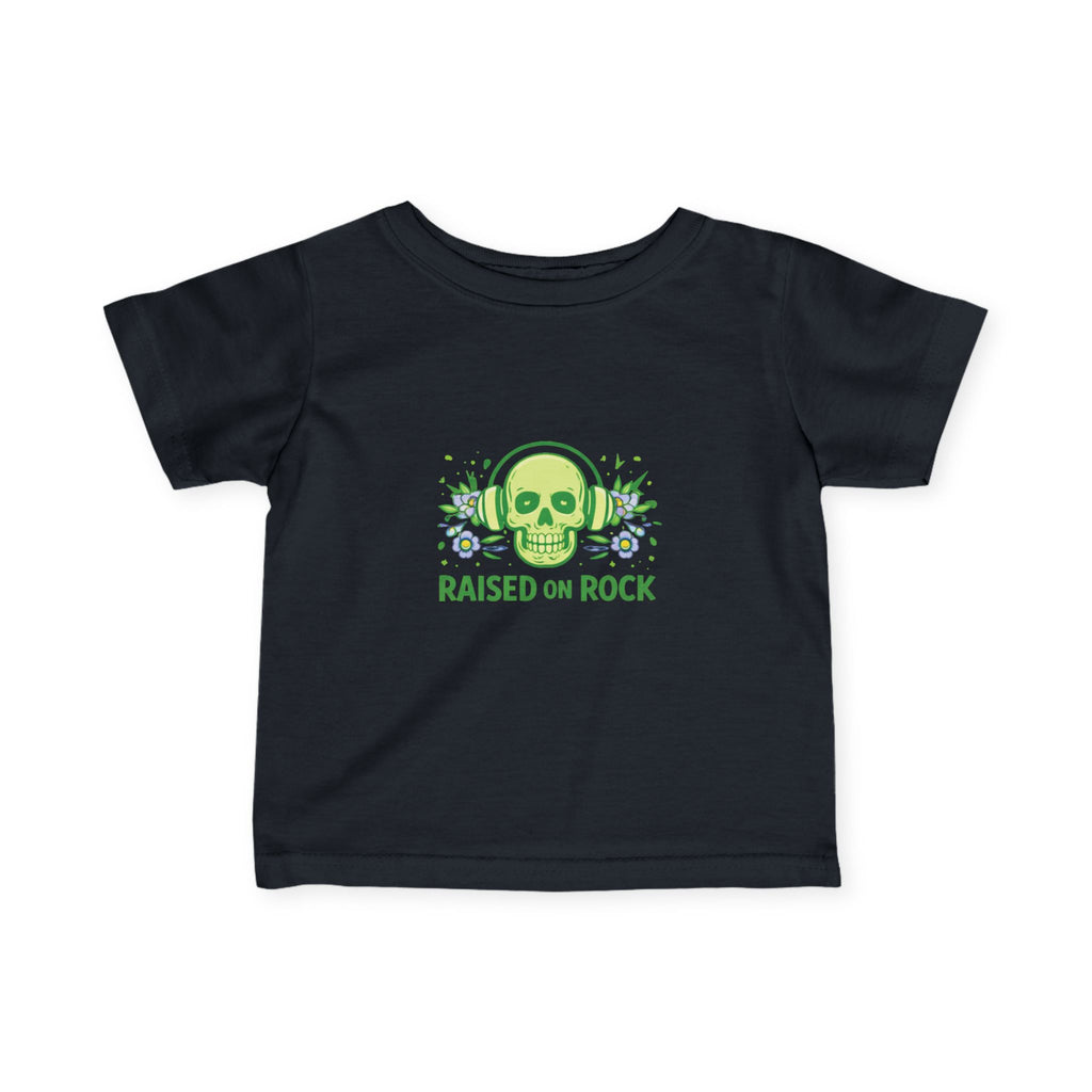 Infant Tee — "Raised on Rock" Neon Skull Baby Shirt