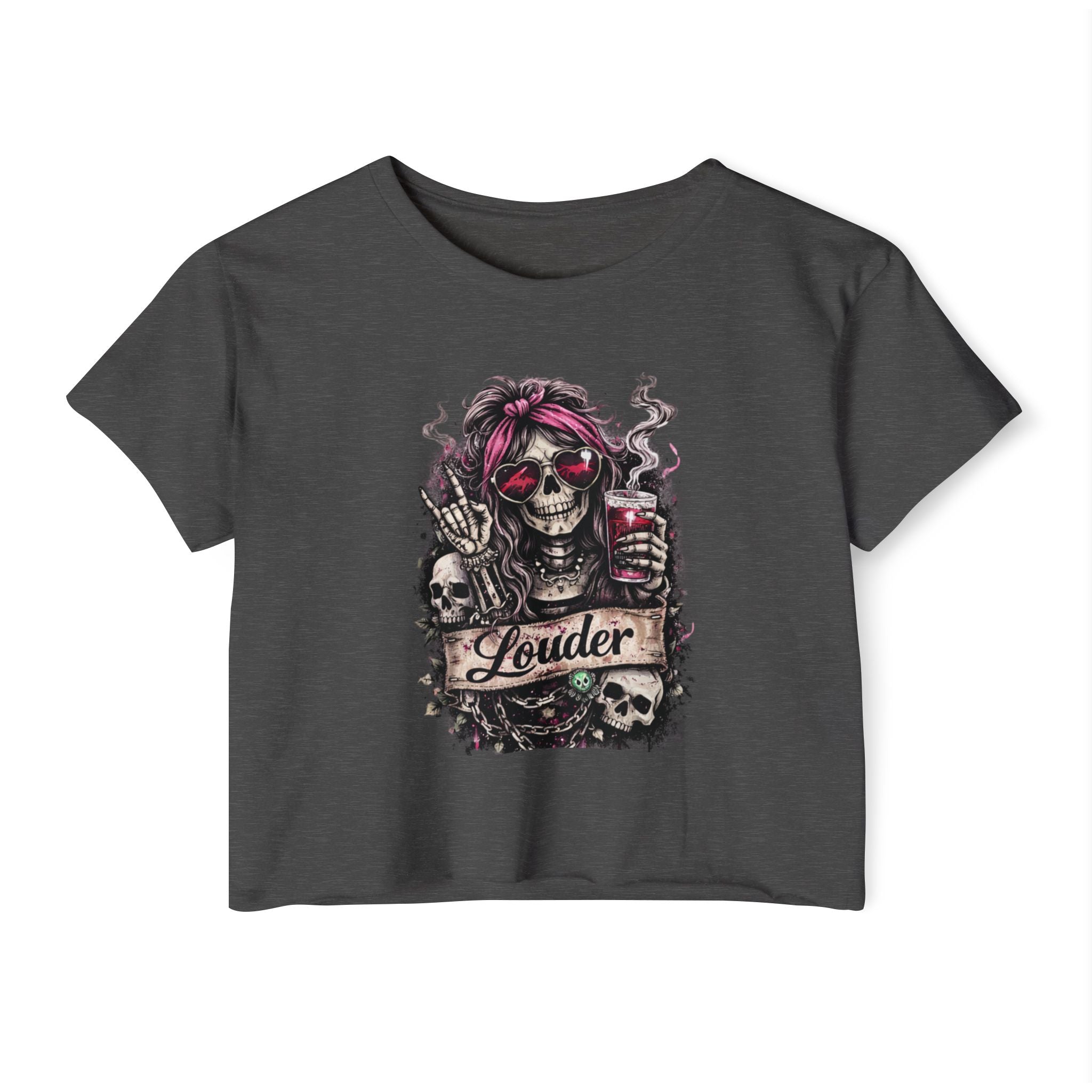 Louder Skull Crop Top — Women's Festival Graphic Tee
