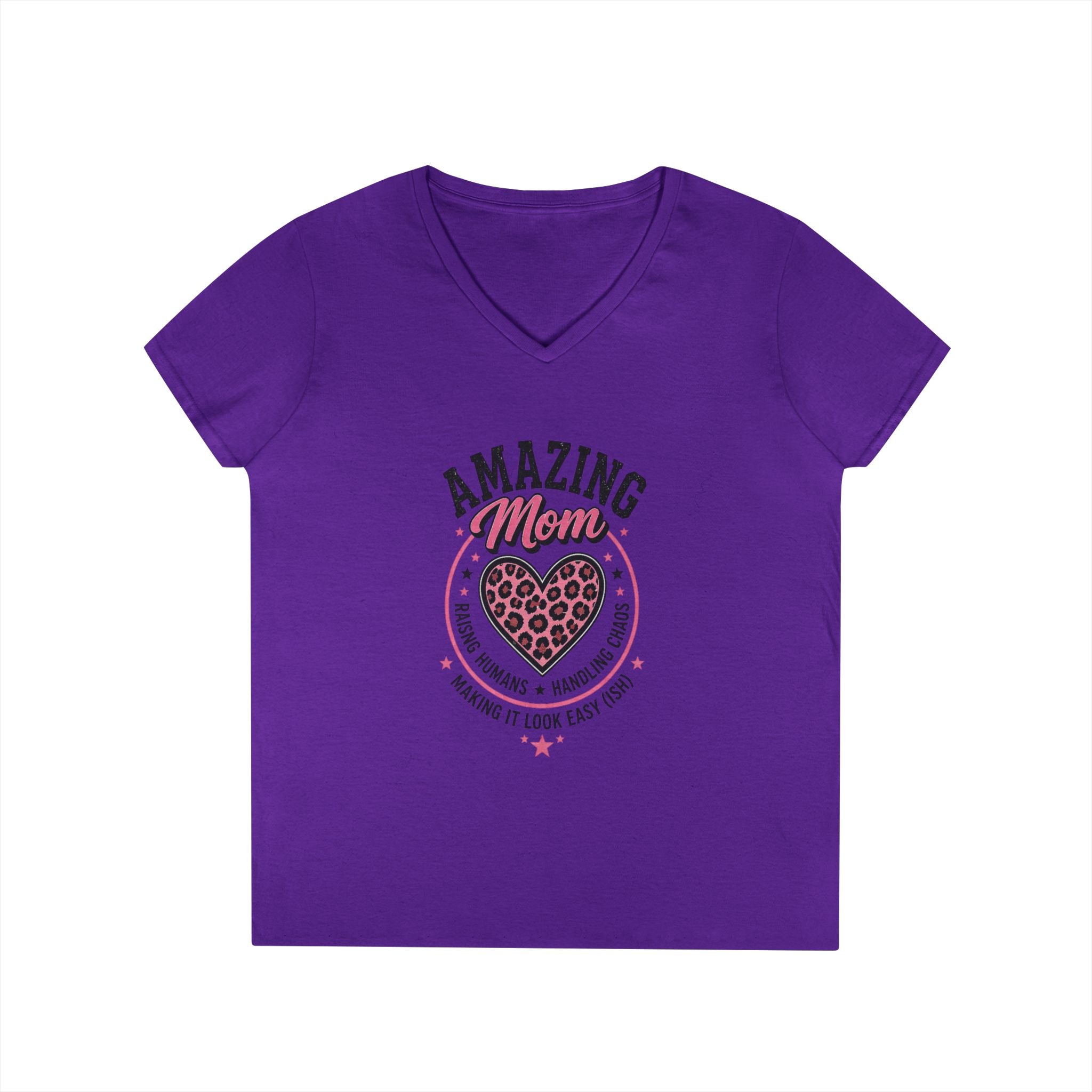 Amazing Mom V-Neck Tee — "Amazing Mom" Heart Graphic Mother's Day Shirt